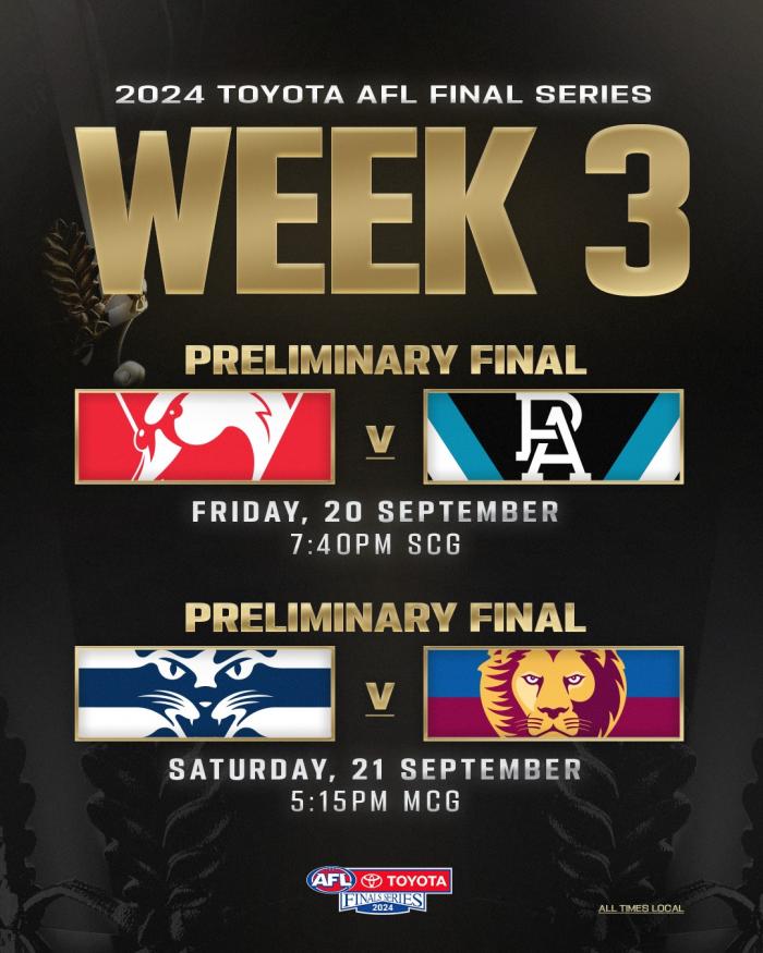 AFL Premiership 2024: Week #3 - Preliminary Finals